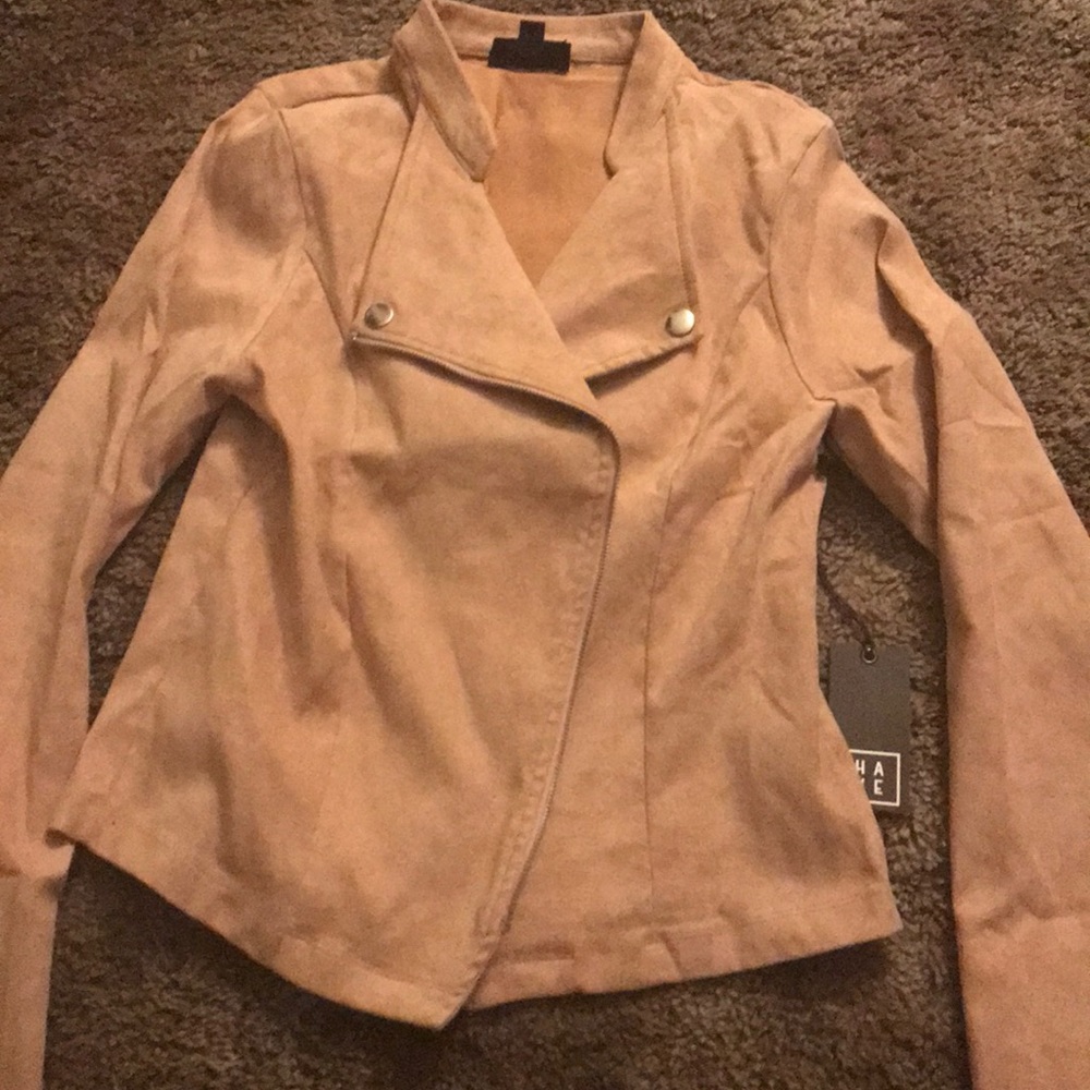 Pink suede moto jacket